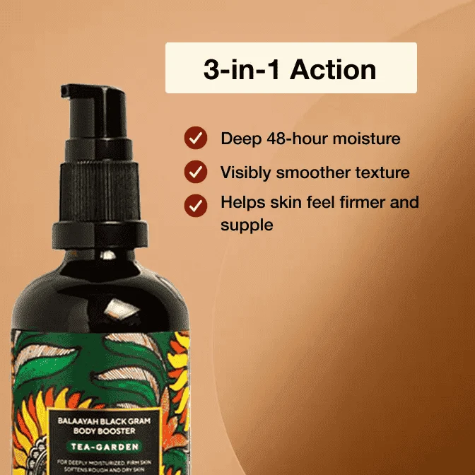 Balaayah Black Gram Body Booster: Tea-Garden Blend - Body Oil for Dry, Saggy Skin - Image 3