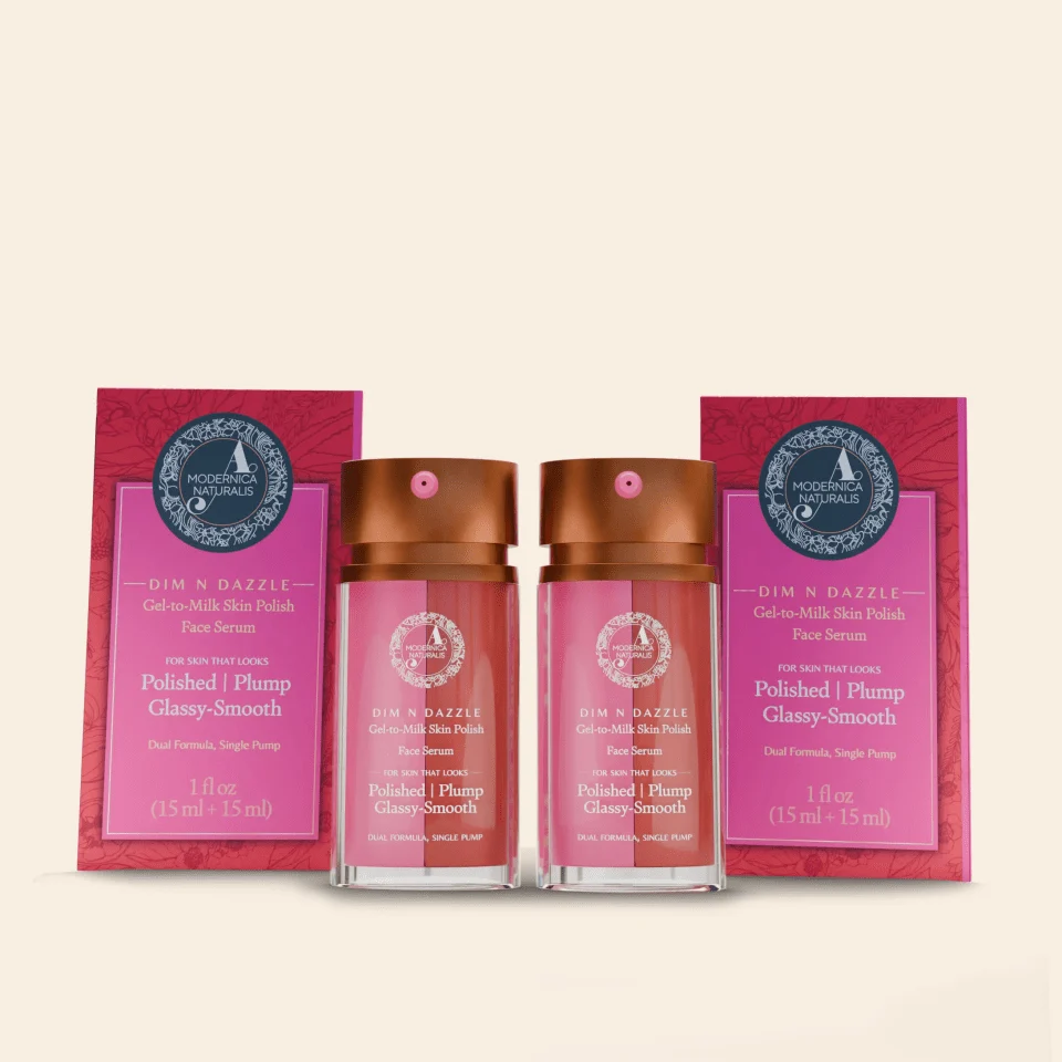Dim N Dazzle Gel-to-Milk Skin Polish Face Serum – Even-tones and Plumps for Glassy, Polished looking skin – Enriched with Banafsha and Western Dock Plant – Best Double Serum for Polished, Plumped, Glassy-Smooth Skin - Pack of 2