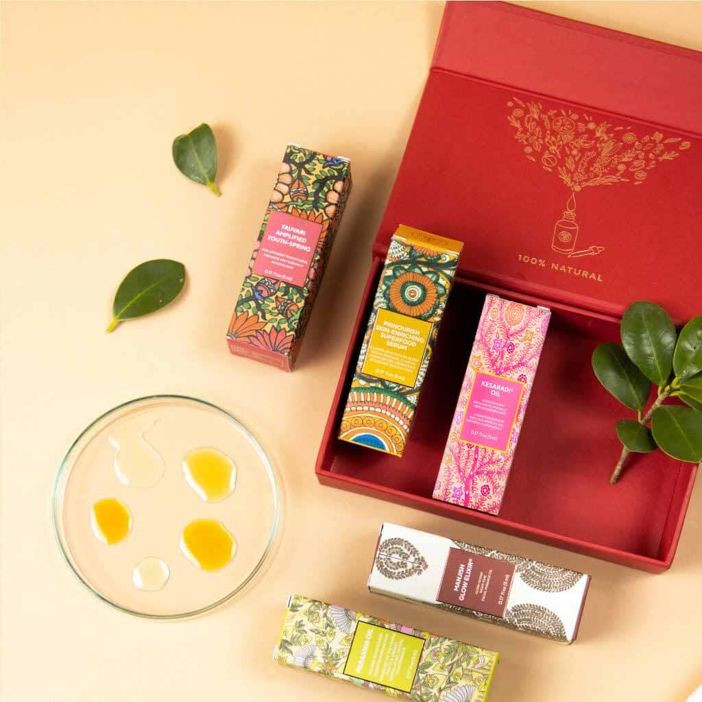 Mini Face Oil Kit with Kansa Face Wand - 5 Ayurvedic Face Oils with Facial Massage Tool - Image 2