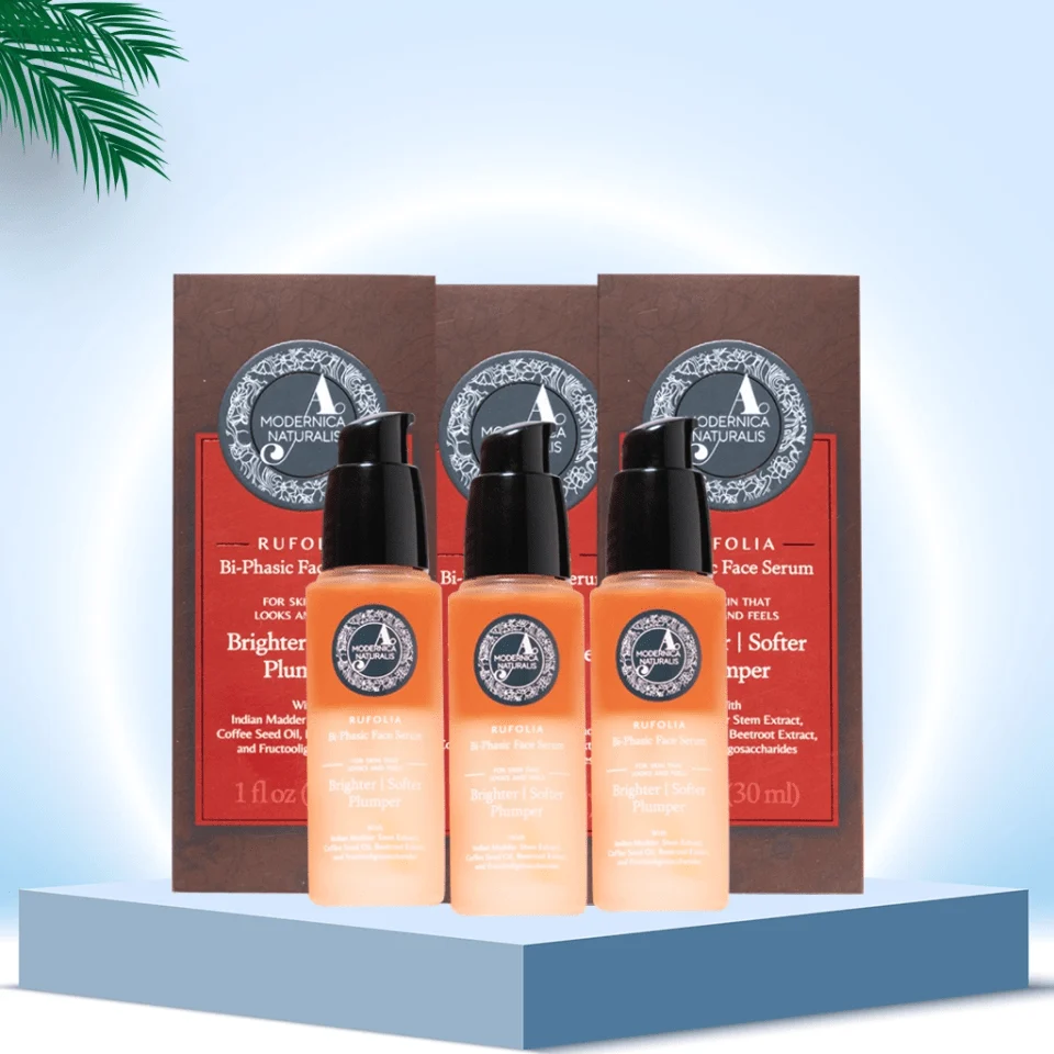 Rufolia Bi-Phasic Face Serum – Brightens, Softens and Plumps Dull, Crepey, Aging Skin – Water-Oil Hybrid Serum with Manjistha, Tomato, Coffee Seed & Plant-based Squalane – Best Bi-Phasic Face Serum For Mature Skin - Pack of 3