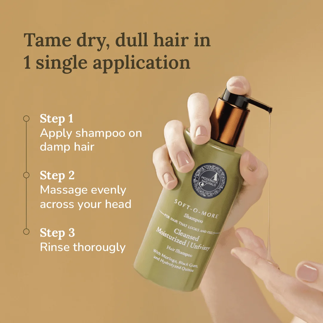 Soft-O-More Shampoo – Cleanses, Moisturizes, Unfrizzes the look of Dry, Dull, Damaged or Aging Hair – Ultra-Hydrating Formula with Moringa, Gotu Kola and Black Gram – Best Shampoo For Damaged, Frizzy Hair - Image 8